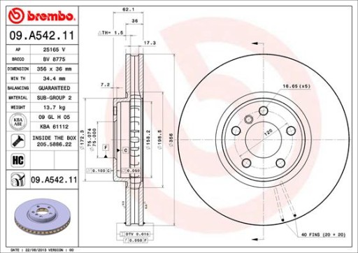 09.A542.11 - Гальмівний диск BREMBO 09A54211