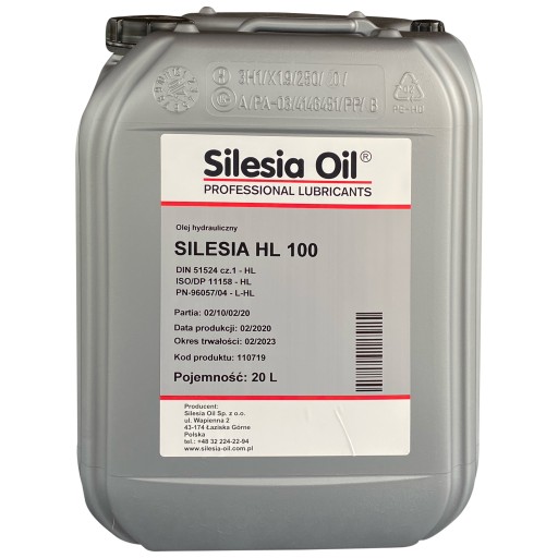 ГІДРАВЛІЧНЕ МАСЛО SILESIA OIL HL 100 20L