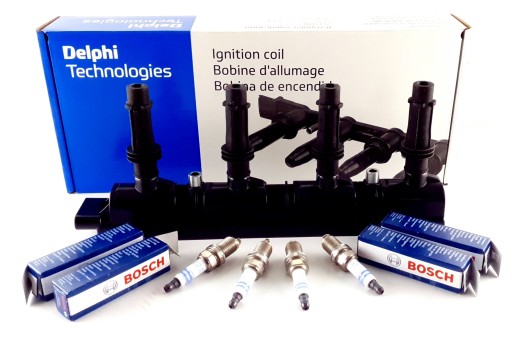 GN10401 0242240707, - Катушка зажигания delphi + 4 свечи зажигания bosch для astra j 1.4 corsa d 1.4
