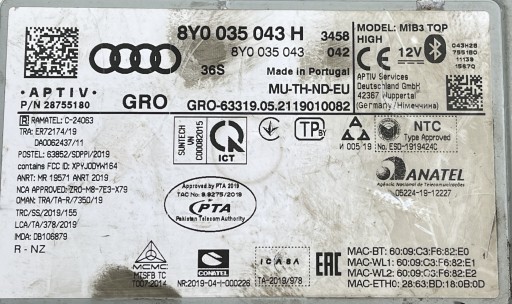 AUDI A3 8Y control unit MMI navigation 8Y0035043H