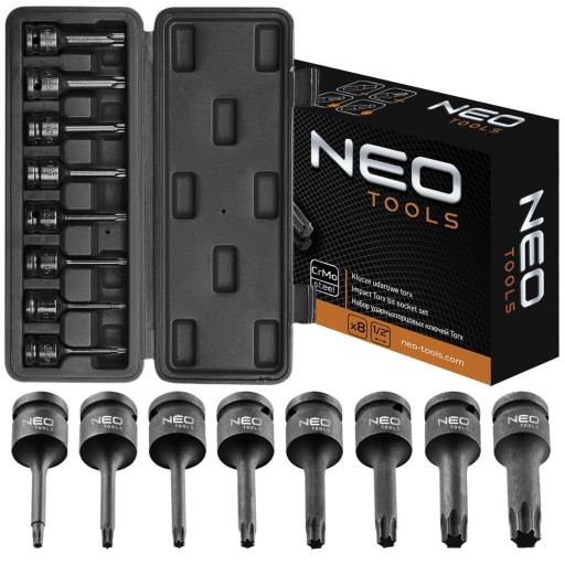 NEO 08-712 УДАРНЫЕ КЛЮЧИ TORX 1/2 ДЮЙМА НАБОР ИЗ 9 ШТ.