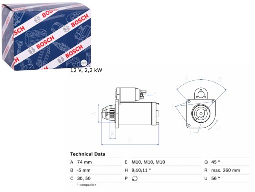 0 986 - Стартер citroen jumper xm peugeot 605 boxer 2.5d 03.94-04.02 bosch