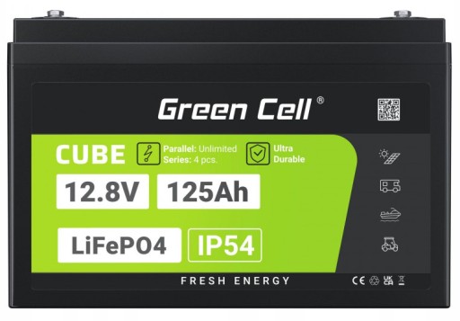 Lifepo4 літієва батарея 12v 12.8v 125ah (150a) 1.6kwh green cell ip54 13.5kg
