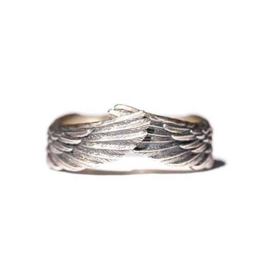 Punk Retro niebieski pierścionek z piórkiem kobiety mężczyźni srebrny kreatywny anioł