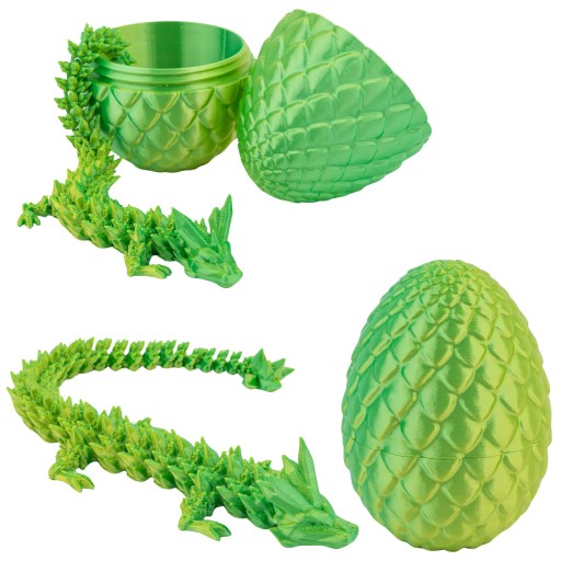 Smok Kryształowy druk 3D przegubowy ruchomy w zestawie Jajo Yellowgreen