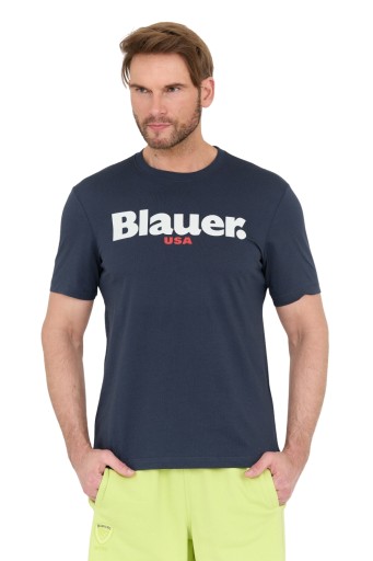 BLAUER Tmavomodré pánske tričko s veľkým logom M