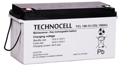 Акумулятор agm акумулятор vrla technocell tcl 12v 150ah tcl150-12 tcl150 ups