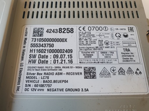 OPEL ASTRA K modul RADIA RADIO SILVERBOX 42438258