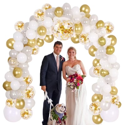 ПОВІТРЯНІ КУЛІ бантик гірлянда WHITE confetti GOLD 120 шт