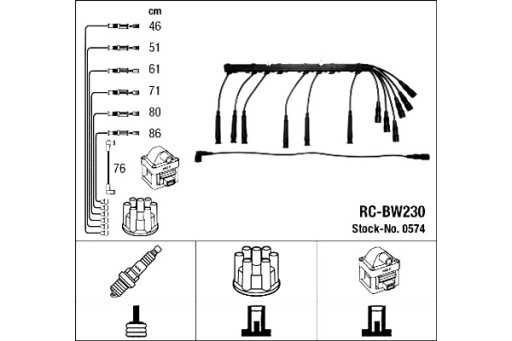 0574 - Комплект кабелей зажигания ngk bmw 3 e30 5 e28 2.0 2.7 06.81-04.91