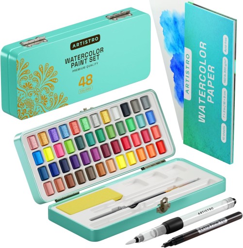 Artistro Zestaw farb akwarelowych 48 kolorów w przenośnym pudełku
