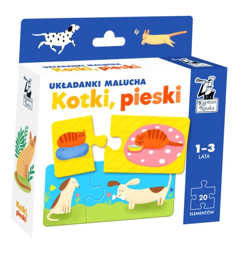 Puzzle 20 dielikov. Skladačky batoľa. Mačiatka, psíky