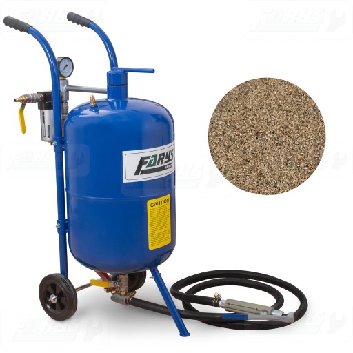 Пескоструйный комплект: пескоструйный аппарат 38л + абразивный песок 25кг.