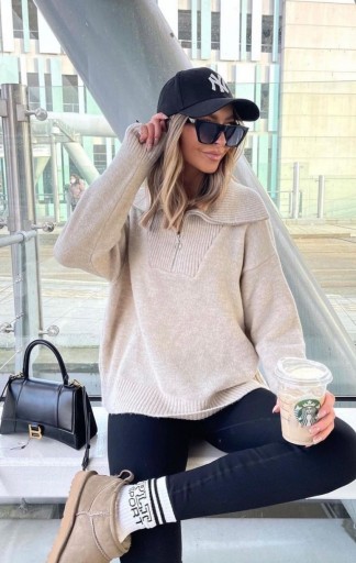 Moda Swetry Swetry z golfem Zara Sweter z golfem jasnoszary-br\u0105zowy Melan\u017cowy W stylu casual 
