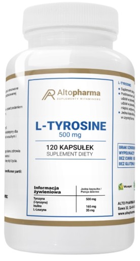 AltoPharma L-tyrozín Forte 500mg L-leucín 120kaps. Stres Koncentrácia