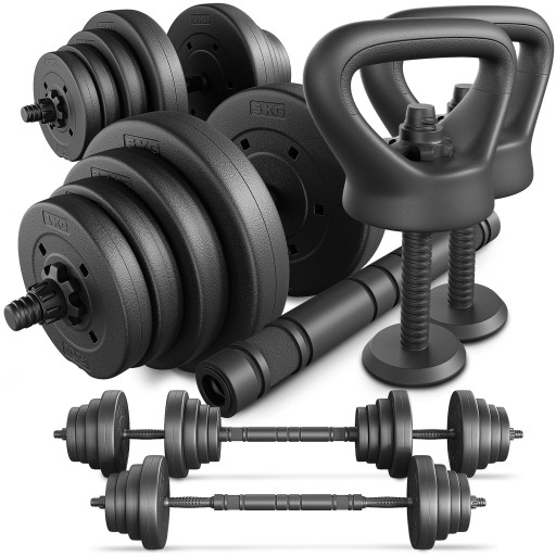 🚨 HIT CENOWY! Hantle 40kg Zestaw 4w1 (2x20kg) Gryf/Kettlebell Trex Sport.