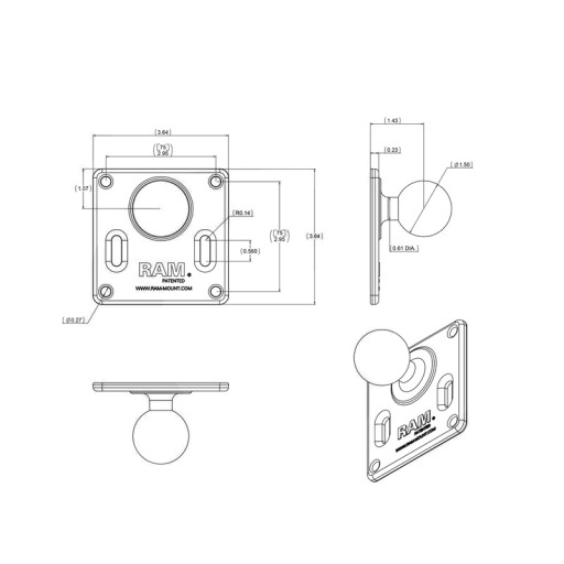 RAM МОНТАЖИТ Опорную пластину VESA с шариком C для установки устройства