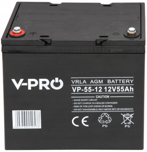 Agm батарея vrla vpro 600 циклів 55 ah вольт польща 12v дбж без обслуговування