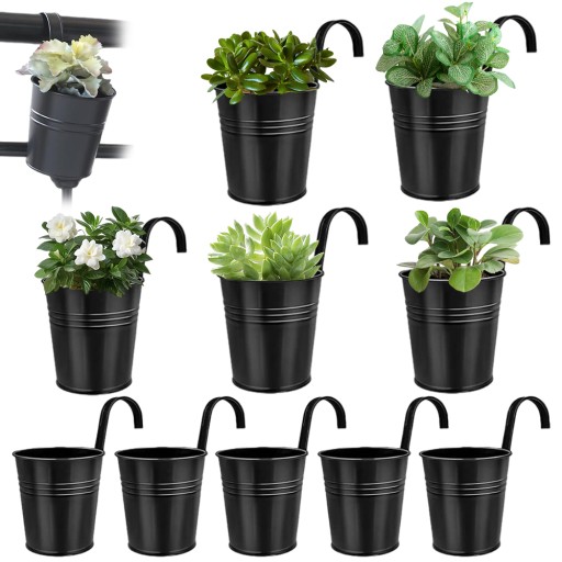 Doniczki Wiszące Metalowe Czarny Zestaw 10 Szt 10*10*10CM Z Haczyk Dziurką