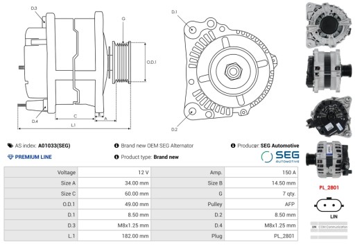 A01033(SEG) - Абсолютно новий oem seg генератор