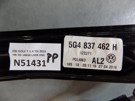 VW GOLF VII mechanism windows right front 5g4837462h