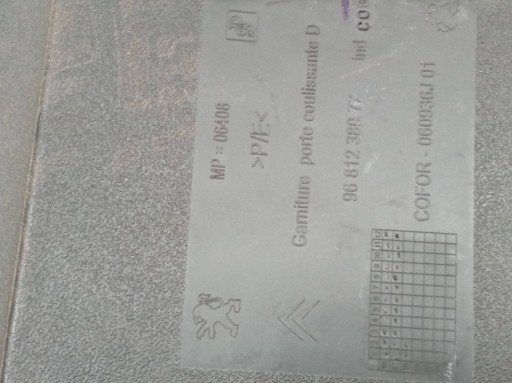 upholstery side door right rear part BERLINGO 9681238077 Peugeot Partner II
