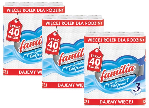 Toaletný papier FAMILIA 3 Vrstvený Biely Obal XXXL - 120 Roliek