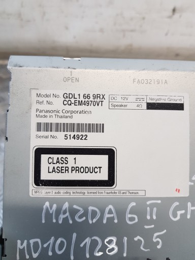 RADIO GDL1669RX MAZDA 6 II GH 11R