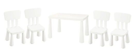 IKEA MAMMUT Стіл + 4 білих стільця для дітей