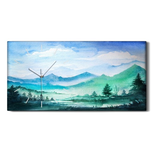 Hodiny canvas závesné Hory Stromy Krajina 60x30