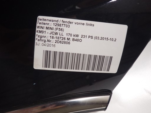 MINI COOPER F55 F56 F57 JCW 13- fender left front front
