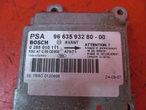 PEUGEOT 207 modul Bedienteil SENSOR AIRBAG 9663593280