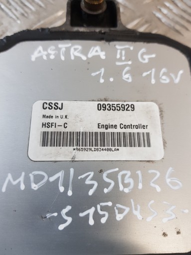 Unité de contrôle Moteur + Clé 09355929 OPEL ASTRA II G 1.6 16V