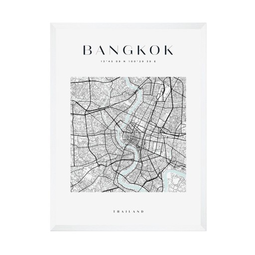Plakat Mapa miasta Bangkok Azja Tajlandia kwadrat 30X40 cm + ramka biała