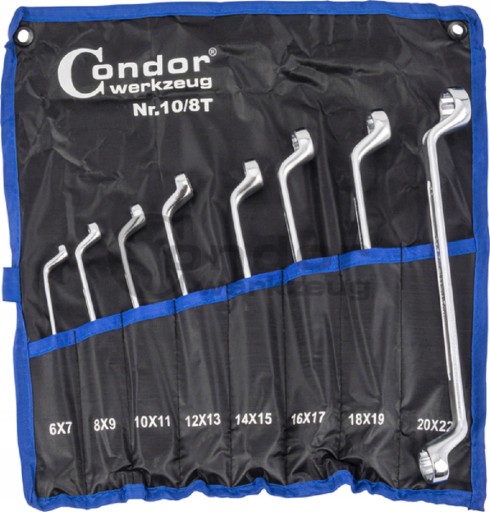 КЛЮЧИ НАКИДНЫЕ ИЗОГНУТЫЕ 6-22 ММ 8 ШТ. CONDOR