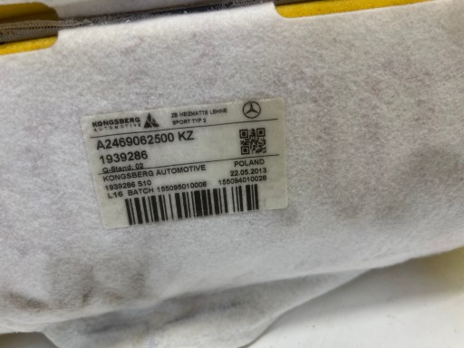 MERCEDES B-třída W246 Mata grzewcza A2469062500 opěradlo předního sedačka
