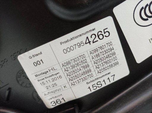 Mécanisme Vitres Gauche Arrière Berline 0997303700 Mercedes-Benz E-klasa V W213