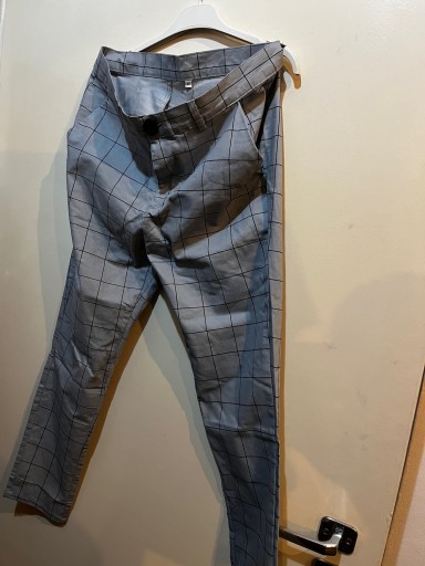 Spodnie męskie eleganckie casual krata M szare