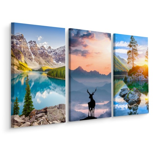 Obraz Triptych Krajina Jeleňa Jazero hory 150x100