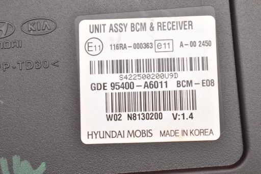 Centralina modulo BCM 95400-A6011 HYUNDAI I30 2 II GD 1.6 CRDI 110 KM 12-15