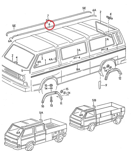 251853707D - Декоративная планка желоба крыши VW Bus T3