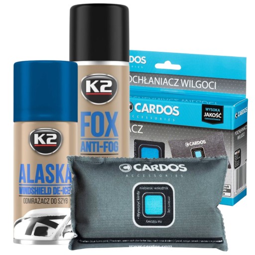 Pohlcovač vlhkosti K2 + Rozmrazovač skiel ALASKA a antipara FOX na sklá auta