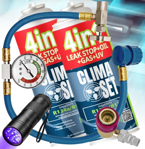 2x ГАЗОВИЙ КОНДИЦІОНЕР ПОВІТРЯ 4в1 R134A МАСЛЯНИЙ ГЕРМЕТИК БАРВНИК УФ-ЛІХТАРИК HP LP