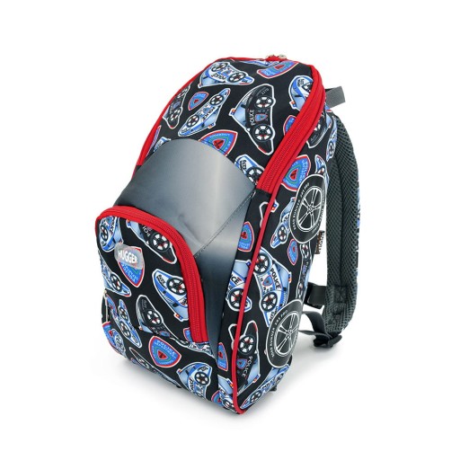 Однокамерний рюкзак для хлопчика Hugger, чорний, відтінки червоного, відтінки синього