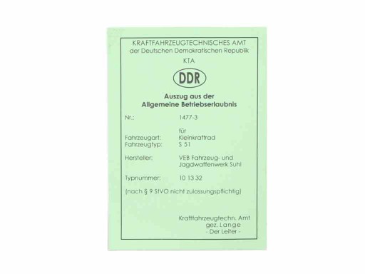 ROY11869 - Карта автомобіля SIMSON S51 DE