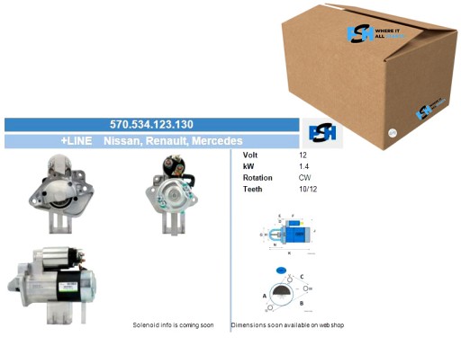 570.534.123.130 - Бв пш стартер рено 1,4 квт стартер