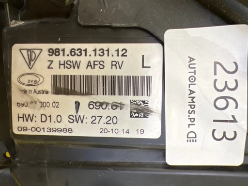 light left Porsche Boxster Cayman 981 Xenon 981631131