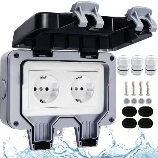 ЗОВНІШНЯ ПОДВІЙНА ВОДОНЕПРОНИКОВА РОЗЕТКА IP66 З КАБЕЛЬНИМ РОЗ'ЄМОМ