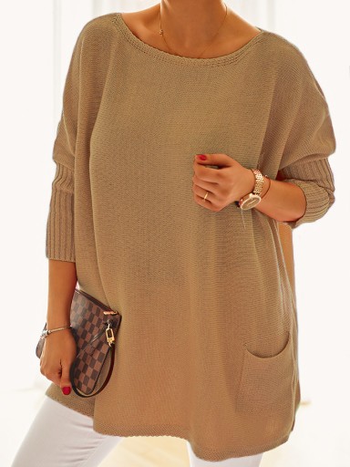 Veľký sveter plus size oversize Nobis - svetlý camel