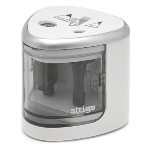 Електроточилка подвійна з контейнером Strigo білий, чорний, відтінки сірого та сріблястий